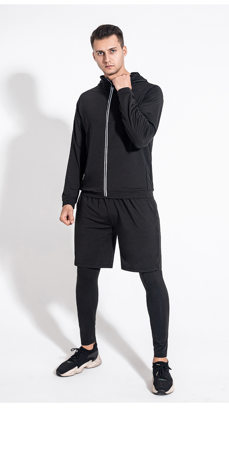 运动紧身裤男速干高弹训练裤篮球短裤男外穿跑步健身套装打底长裤