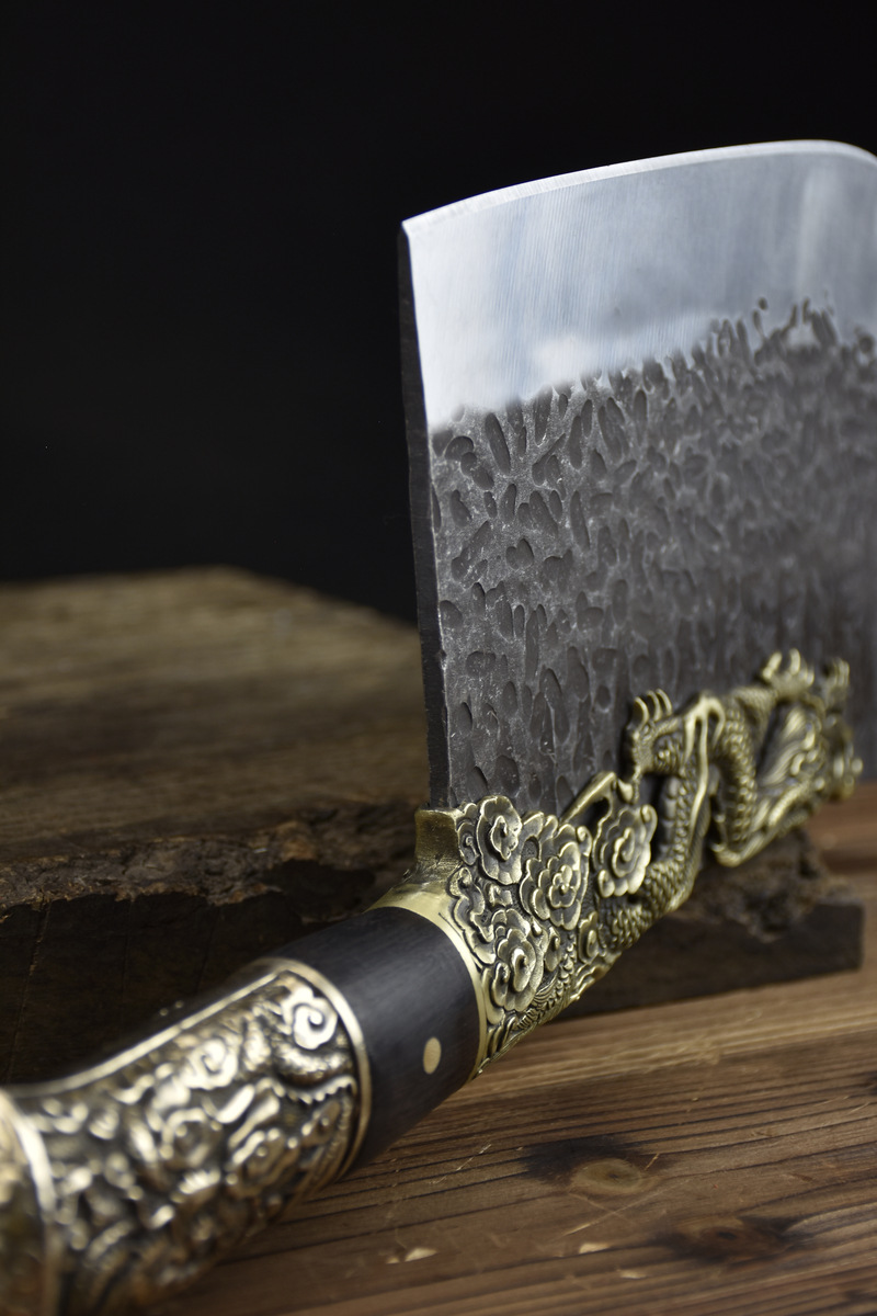 龙泉手工锻打加厚加重砍骨刀菜刀剁骨刀商用铜柄批发代理锋利刀具