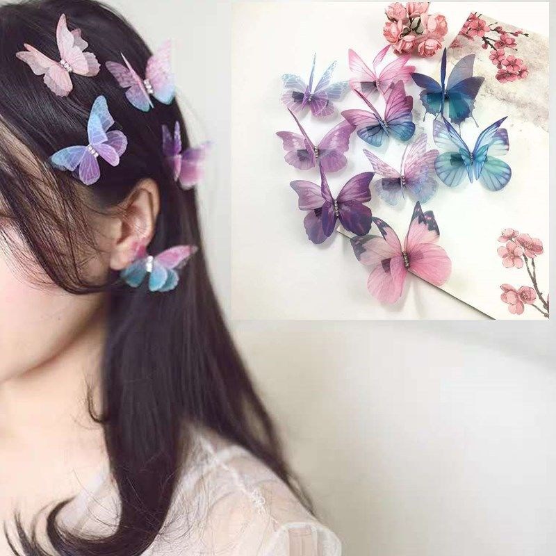 女成人女童儿童蝴蝶发夹仙气小女孩刘海后脑勺简约网红薄纱发夹