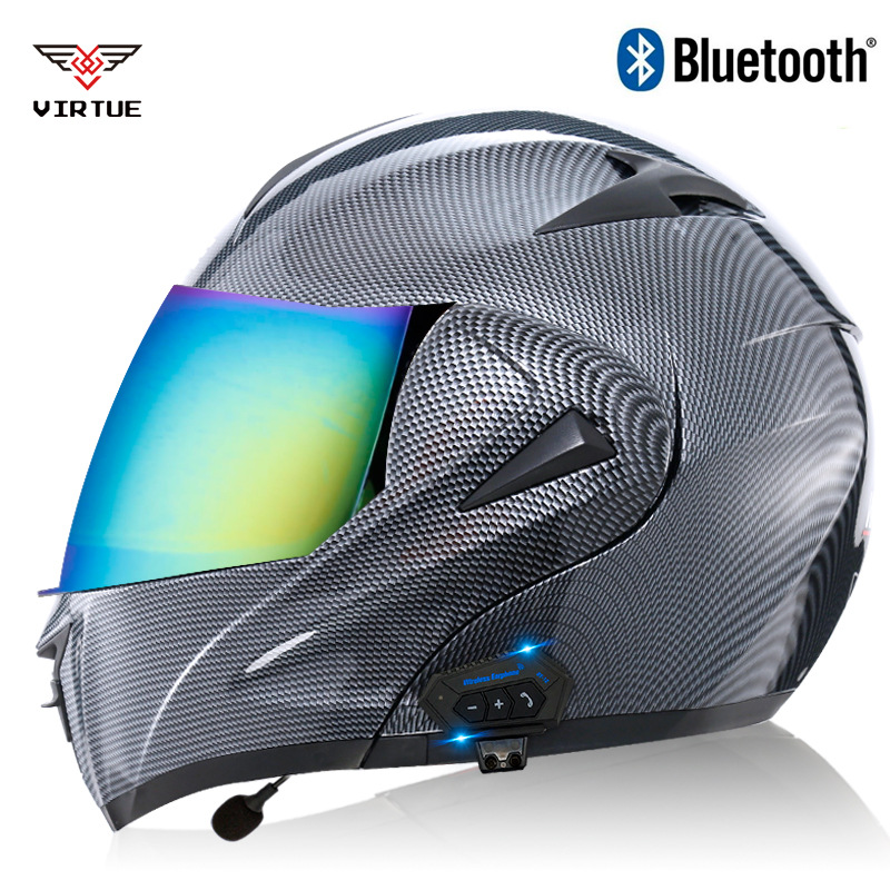 Cross-Border Virue Electric Motorcycle Motorcycle Bluetooth Helmet Men's Modular Helmet Double Lens Full Face Helmet Motorcycle Helmet Helmet