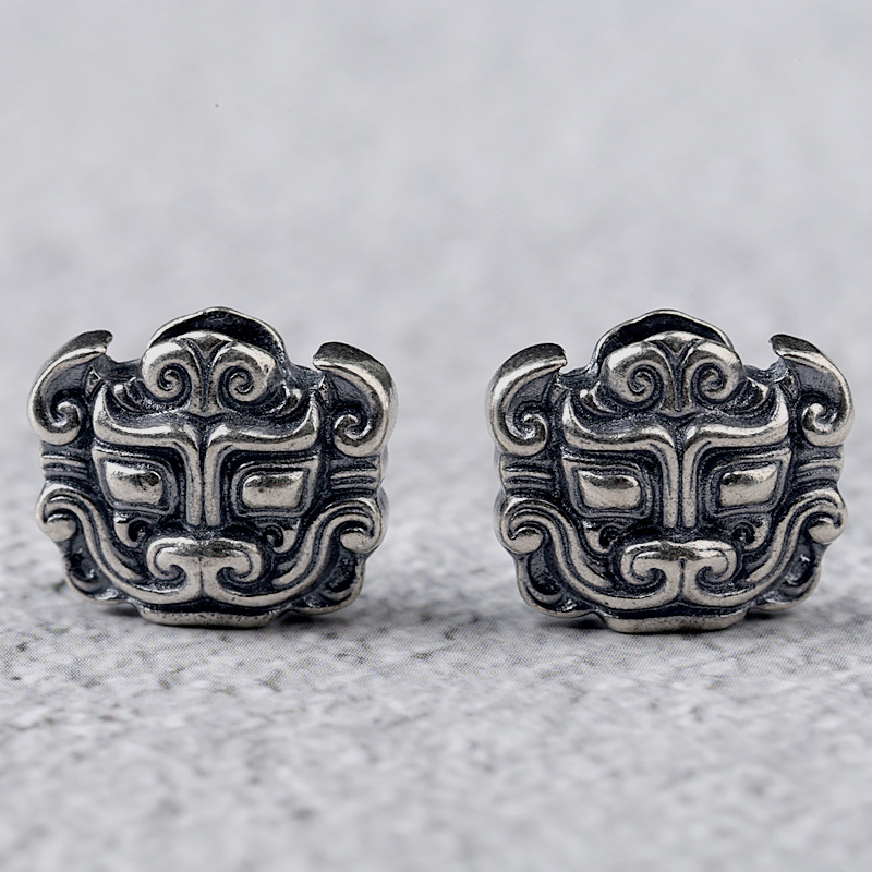 s925银配件银兽面纹背云