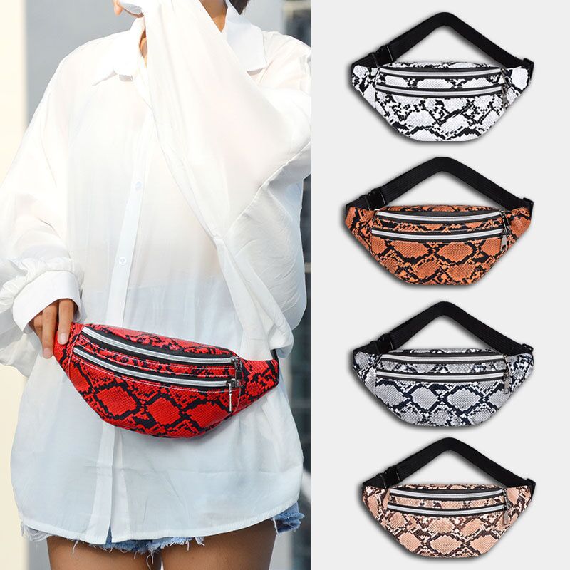 Double Zipper Men's and Women's Fashion Crossbody Chest Bag New Mobile Phone Bag Fashion Snake Pattern Waist Bag Large Capacity Waist Pack