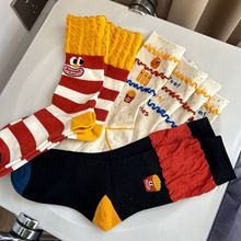 韩国东大门袜子女春夏季汉堡薯条中筒袜可爱卡通条纹日系堆堆长袜