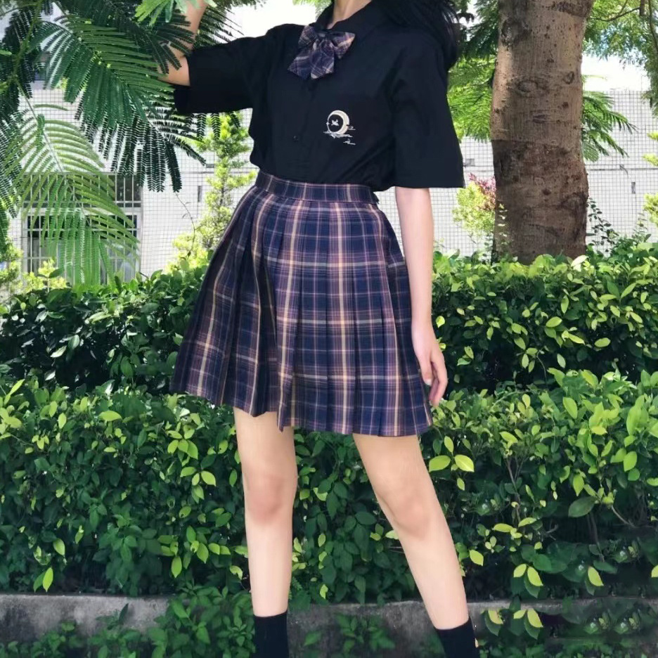 jk制服裙日系学院高腰格子诸神黄昏格裙半身裙百褶百折学生校班服