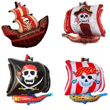 新款海盗船气球批发 卡通万圣节铝膜气球 派对骷髅头 批发