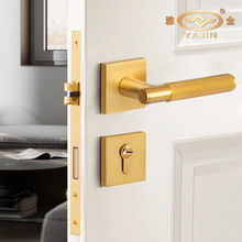 全铜室内卧室房门锁黑色纯铜分体锁别墅家用磁吸执手锁静音木门锁