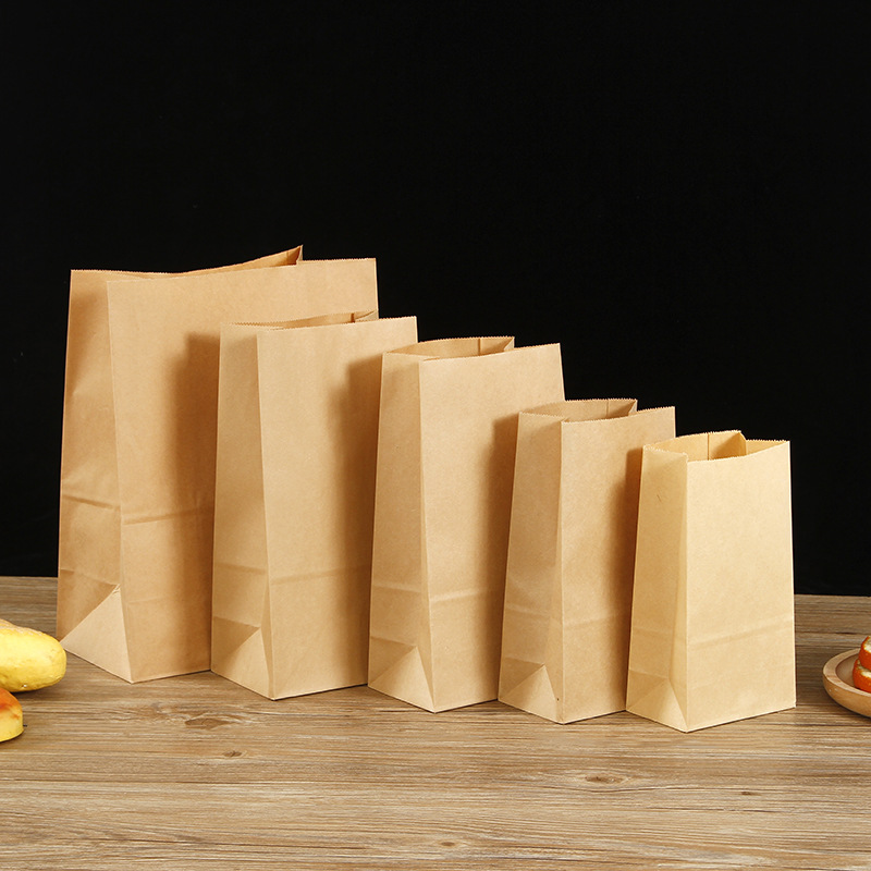 Spot Food Square Paper Bag Baking Take out Take Away Snacks Cattlehide Packing Bag Coated Kraft Paper Bag