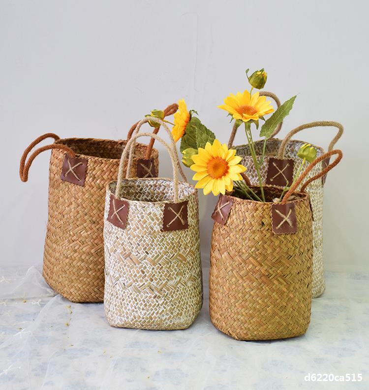 干花篮手工编织收纳篮子田园草编花篮花盆 藤编竹编客厅装饰花器