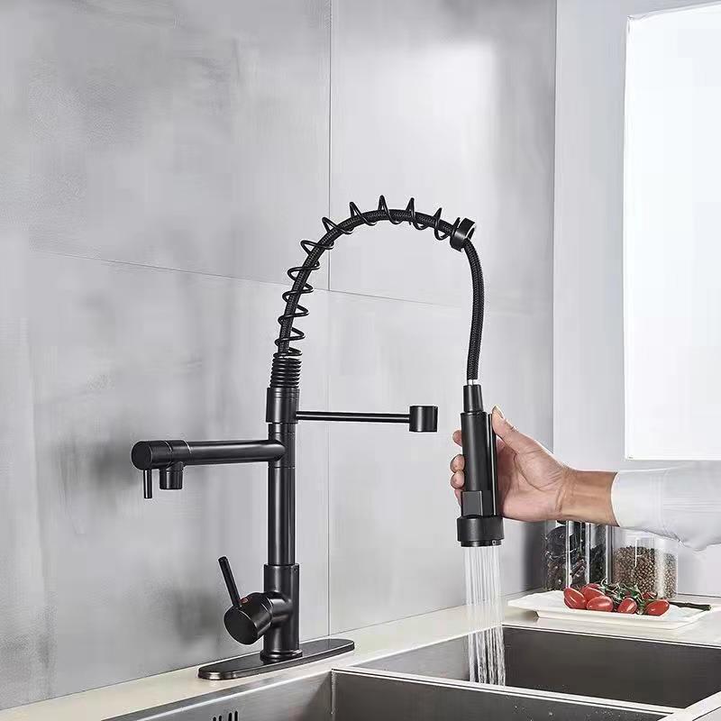 Cross-Mirror Spring Multi-Function Pull-out Faucet Household Kitchen Sink Sink Double Water Hot and Cold Faucet Water Tap