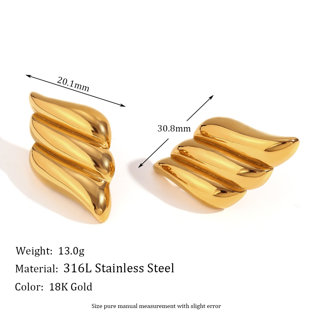 European and American Fashion Personalized Niche Design Earrings Stainless Steel 18K Gold Plated Elegant Geometric Three-Layer Wings Earrings for Women