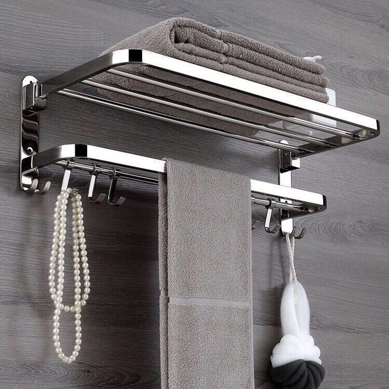 304不锈钢毛巾架卫生间置物架毛巾杆浴室浴巾架免打孔墙挂收纳架