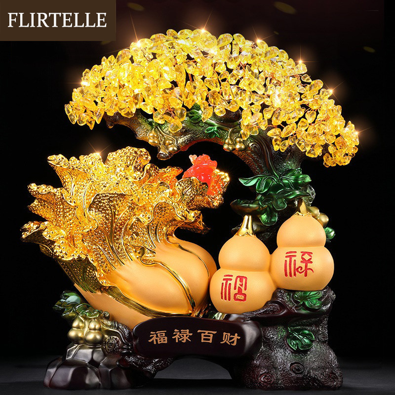 招财摇钱树玉白菜葫芦摆件开业礼品水晶发财树家居客厅酒柜装饰品