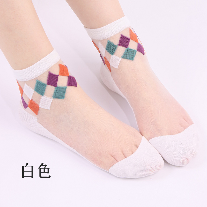 Women's Socks Spring and Summer New Casual Diamond Flower Spun Glass Female Middle Tube Socks Boneless Hand Sewing Crystal Silk Women's Socks