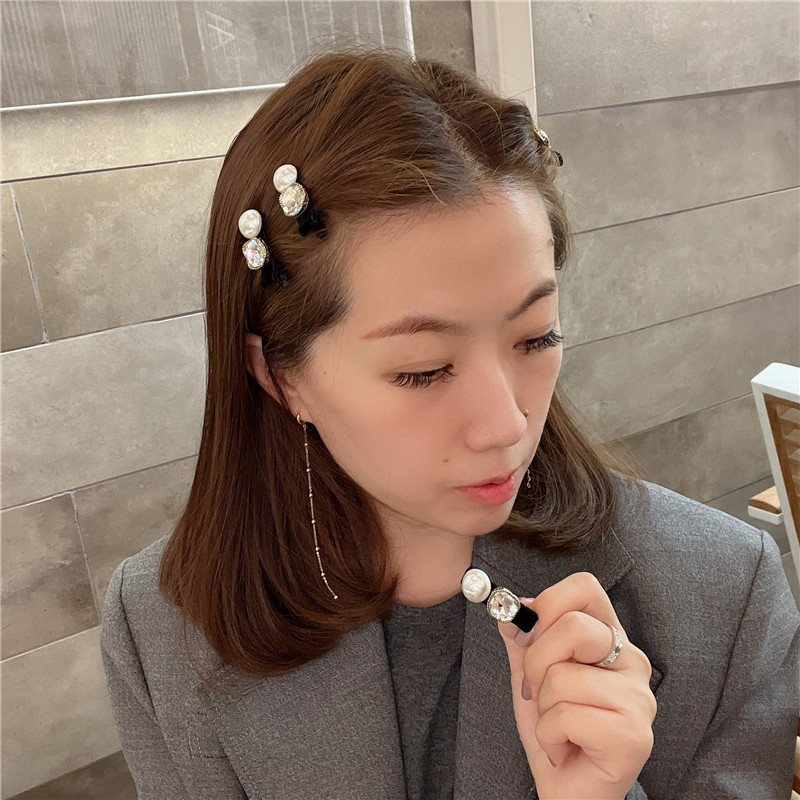 珍珠丝绒亮钻刘海发夹ins少女迷你鬓角夹东大门同款可爱边夹压夹