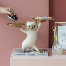 沙雕妖娆猫托盘摆件客厅创意家居玄关钥匙收纳装饰品自愈系礼物