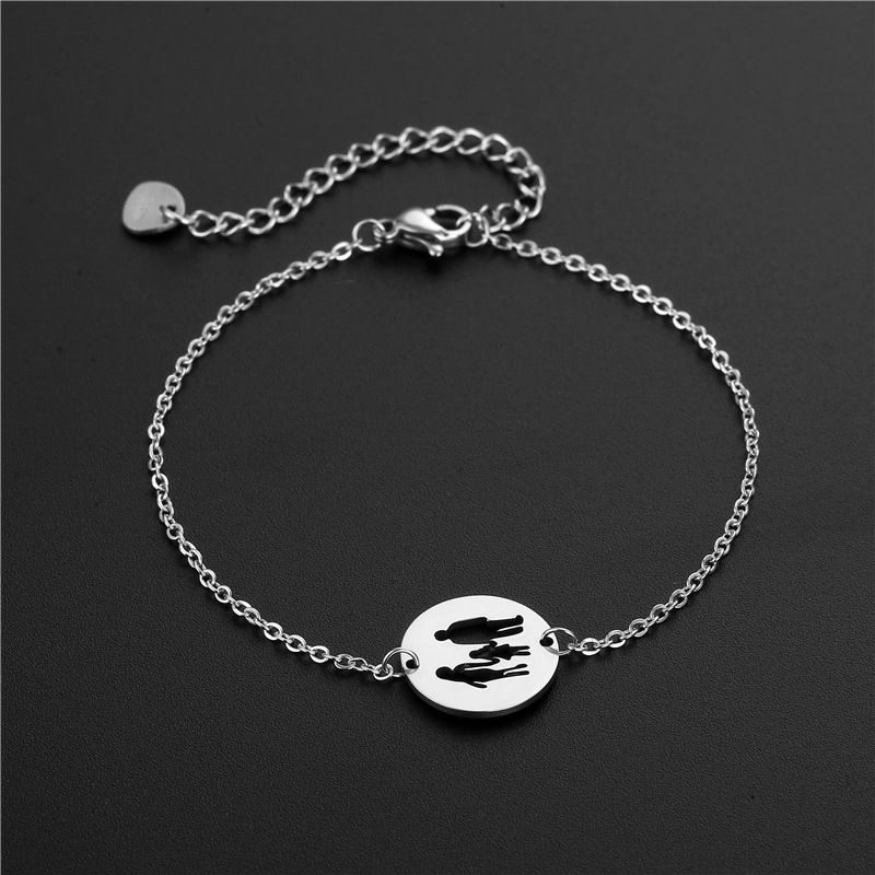 Family Series Ornament Family of Three Parents and Sons Cartoon Character Stainless Steel Bracelet South American Bracelet