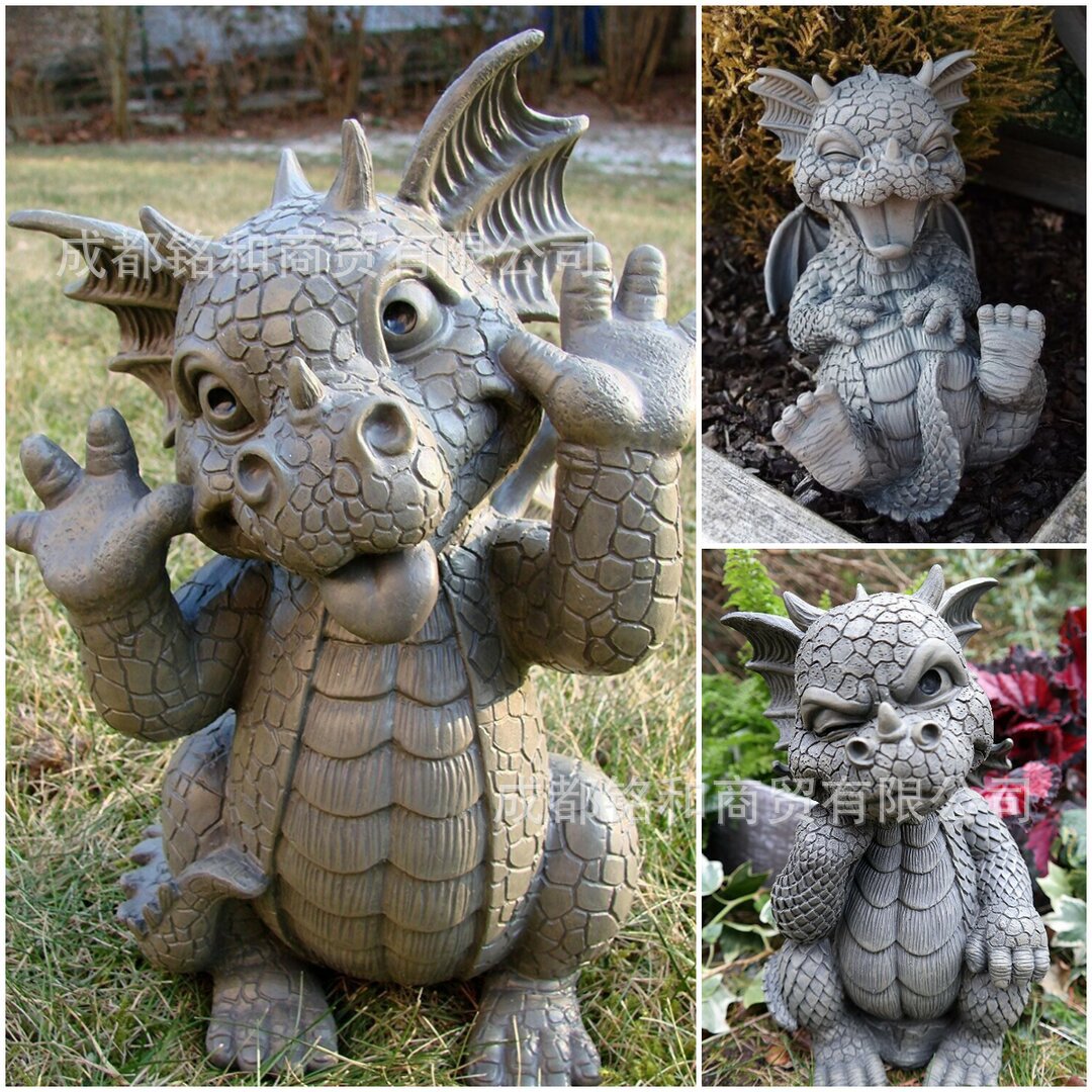 独立站新款baby dragon龙宝宝可爱眨眼捧腹咧嘴花园龙雕像