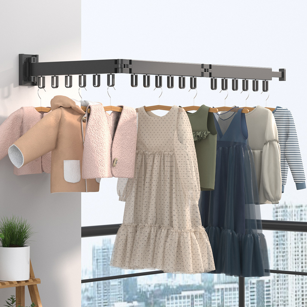 foldable invisible clothes hanger punch-free retractable room corner outside balcony metal simple and convenient clothes pole wholesale