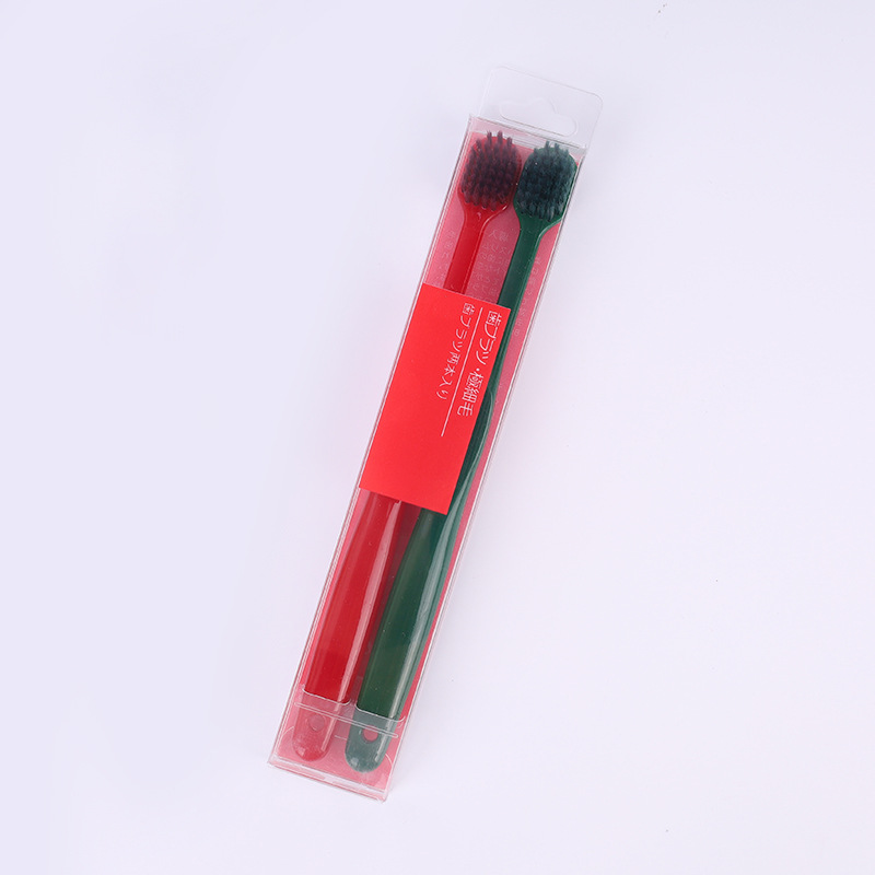 Internet Celebrity National Fashion Wide-Headed Couple Bamboo Charcoal Four-Color Double Crystal Boxed Adult Soft Fur Macaron Toothbrush Wholesale