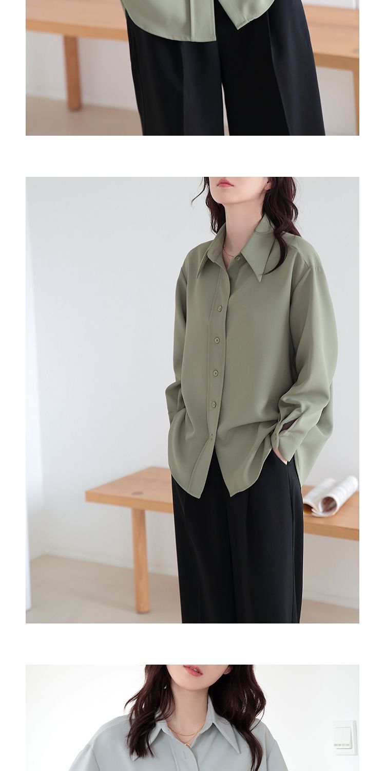 盐系雾霾蓝衬衫女宽松设计感小众免烫垂感长袖港风复古衬衣外套秋