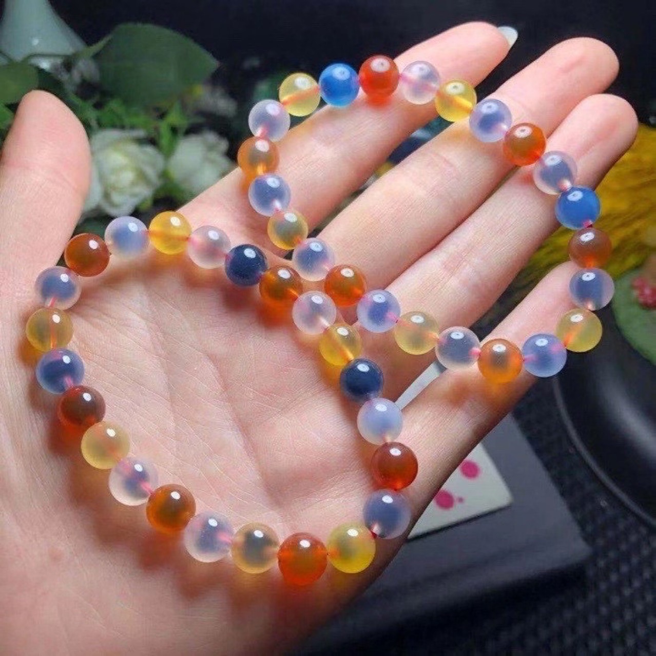 Sugar Heart Agate Bracelet Candy Color Colorful Agate Beads Scattered Beads Single Circle Crystal Bracelet Men and Women