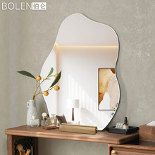 BOLEN定制异形免打孔化妆台镜子靠墙实木底座桌面立体美妆装饰镜