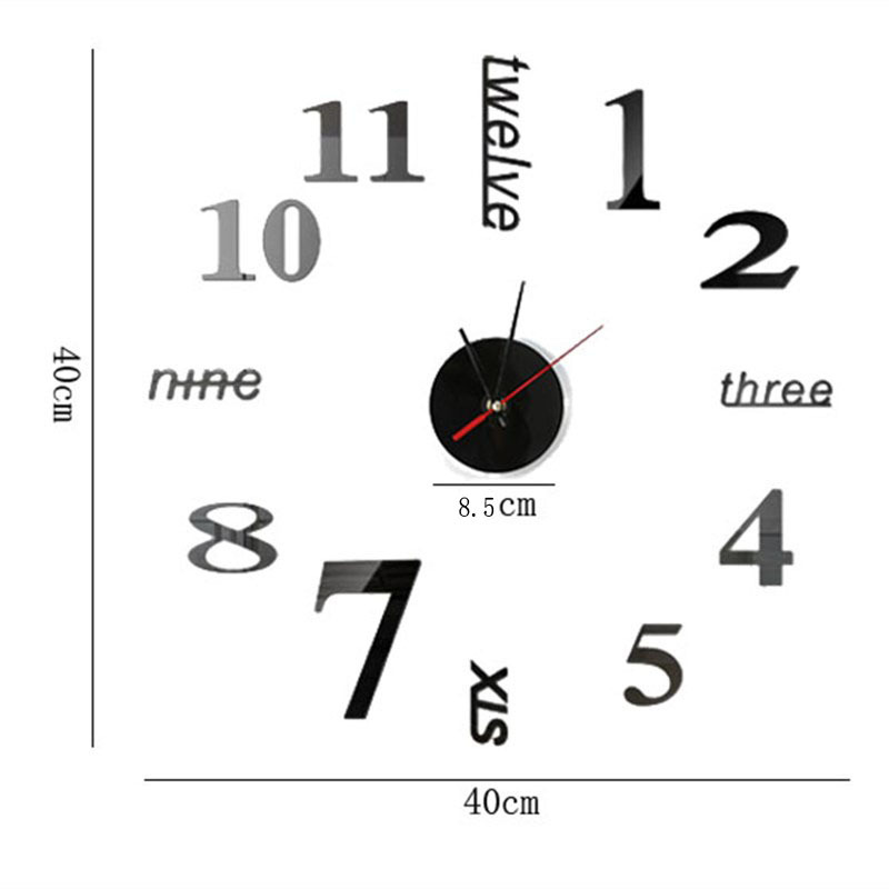 创意自粘低音挂钟 亚克力立体diy时钟 数字指针免打孔墙贴钟表详情图5