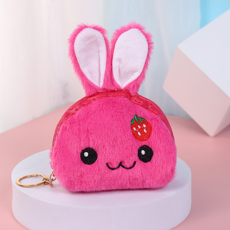 Creative Plush Coin Purse Strawberry Rabbit Cute Cloth Cartoon Key Case Coin Bag Personalized Storage Small Wallet