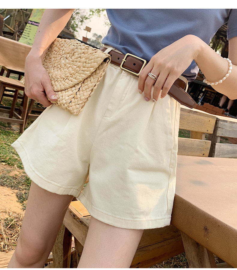 米色牛仔短裤女夏季新款百搭宽松显瘦韩版外穿a字阔腿热裤潮休闲