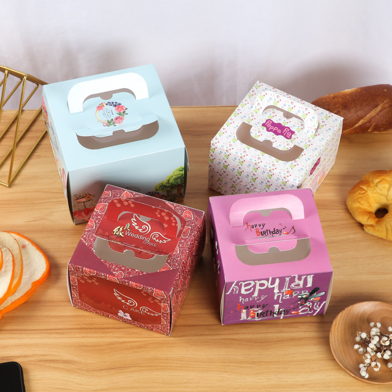 4寸生日小蛋糕盒手提四寸迷你5寸慕斯西点盒子包装盒芝士糕点纸盒