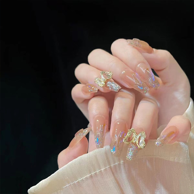 Hot Girl Flash Wear Nail Wholesale Pure Desire Aurora Ice Transparent Sweet Cool Wear Manicure Fake Nails Nail Stickers Finished Product