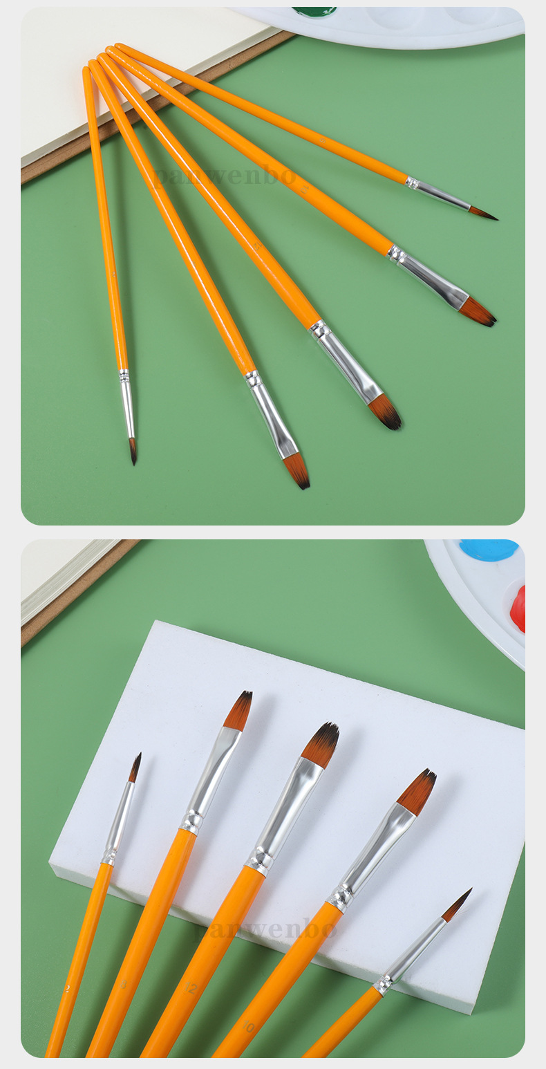 蓝杆5件套尼龙毛水彩笔刷套装 diy涂鸦画材工具 美术绘画用品