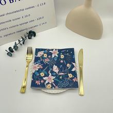 现货深蓝色印花餐巾纸印刷可印logo餐厅酒店方形餐巾纸量大从优