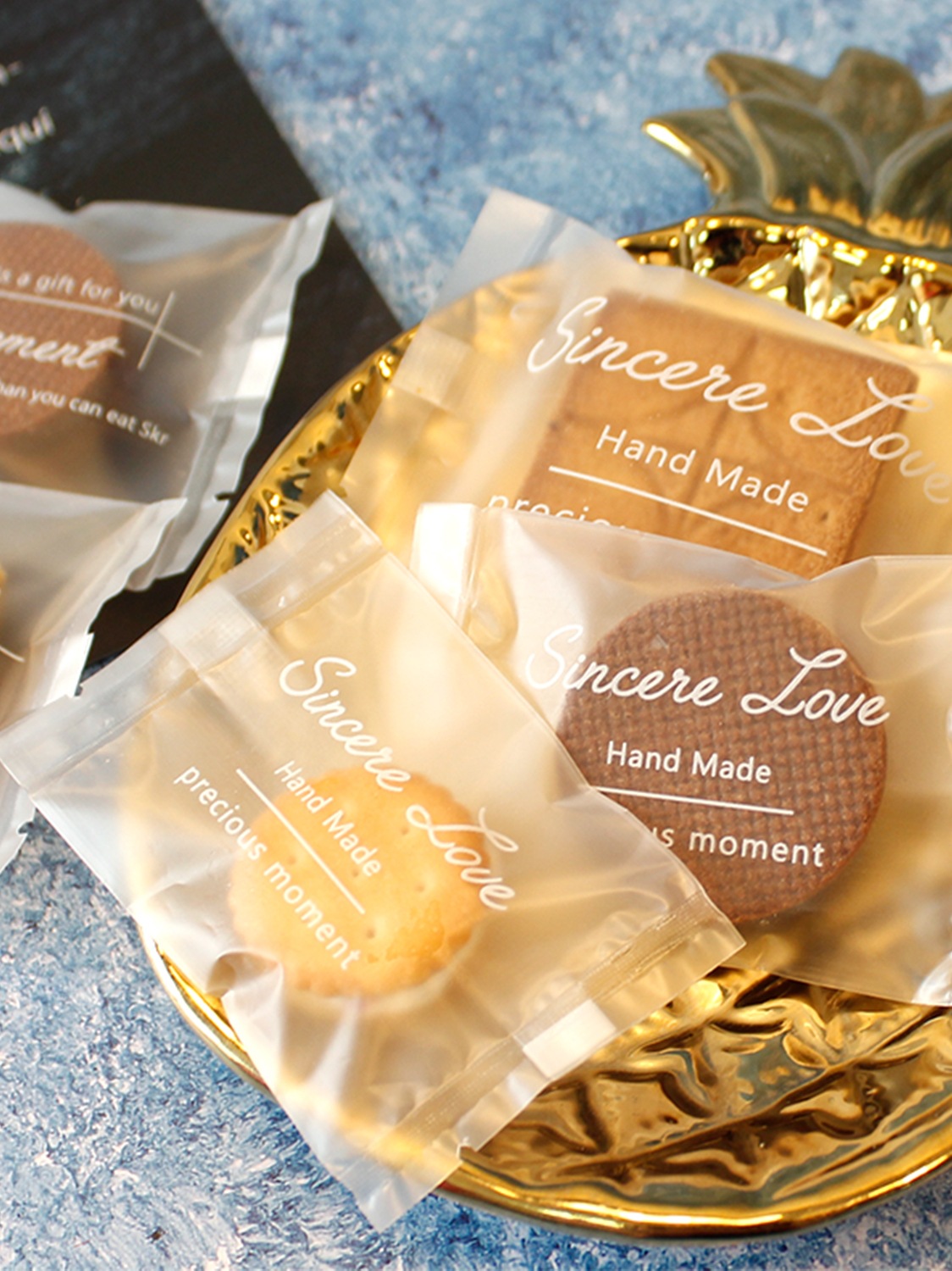 外贸独立单独自封加厚机小袋曲奇包装袋包装纽扣饼干糖果雪花封包