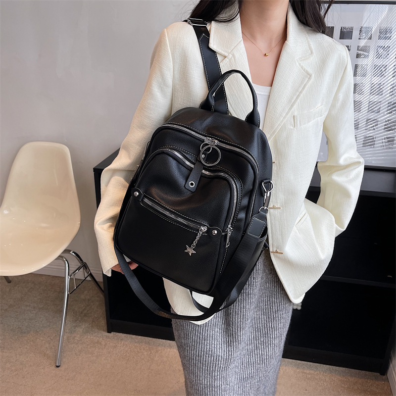 Large Capacity Bag for Women 2023 Summer New Trendy Fashion Backpack Soft Leather One-Shoulder Dual-Use School Bag Small Backpack