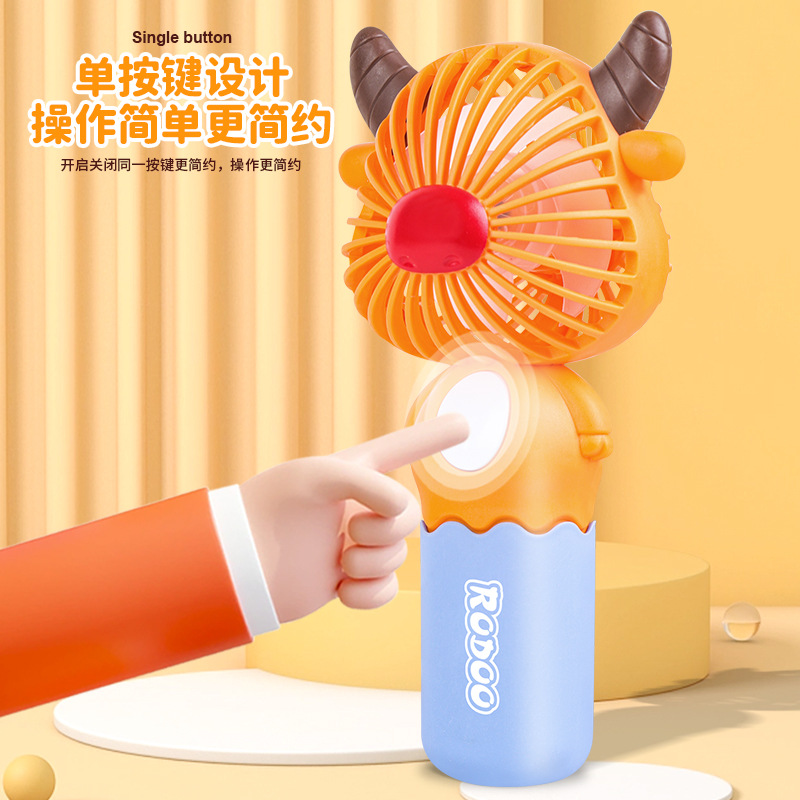 Cross-Border Wholesale Outdoor Handheld Fan Cartoon Non-Rechargeable Large Wind Dry Battery Little Fan Student Mini Fan