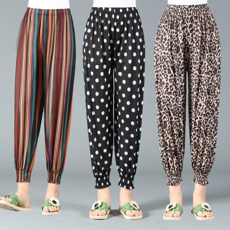 妈妈裤灯笼裤女夏季薄款中老年花裤大码宽松女裤直筒九分奶奶裤子