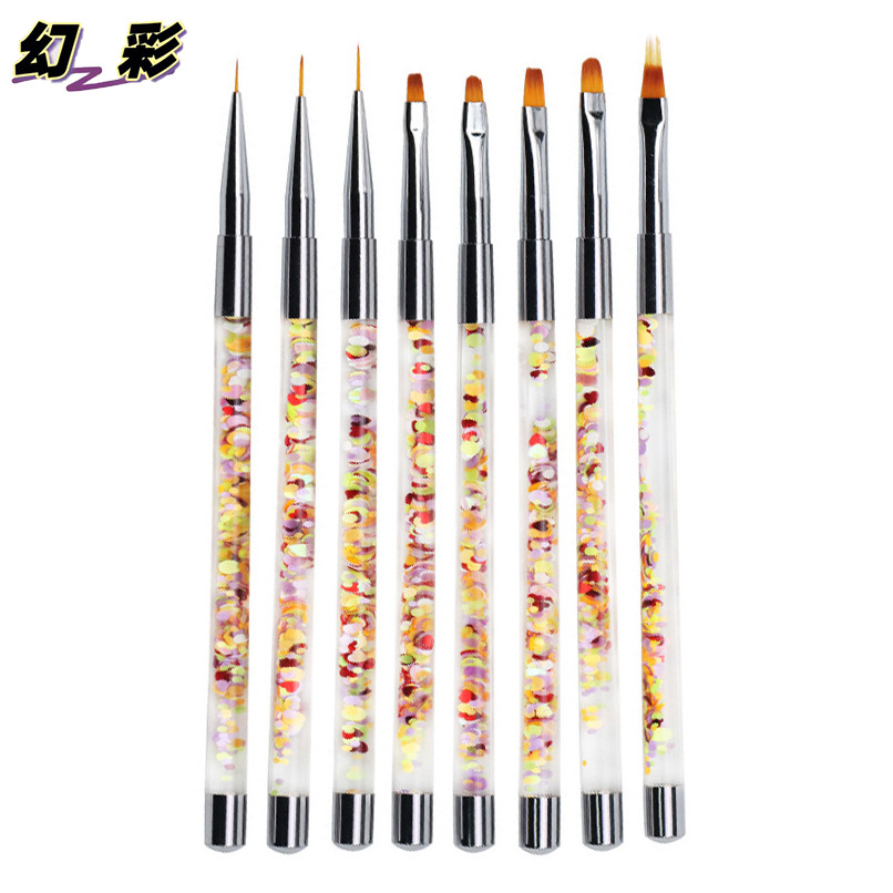 美甲笔刷彩绘圆口平口光疗凝胶排笔画花拉线绘画笔悬浮液体亮片笔