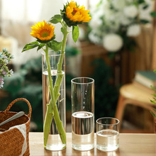 简约透明玻璃花瓶创意直筒家居客厅水培富贵竹装饰摆件鲜花插花瓶