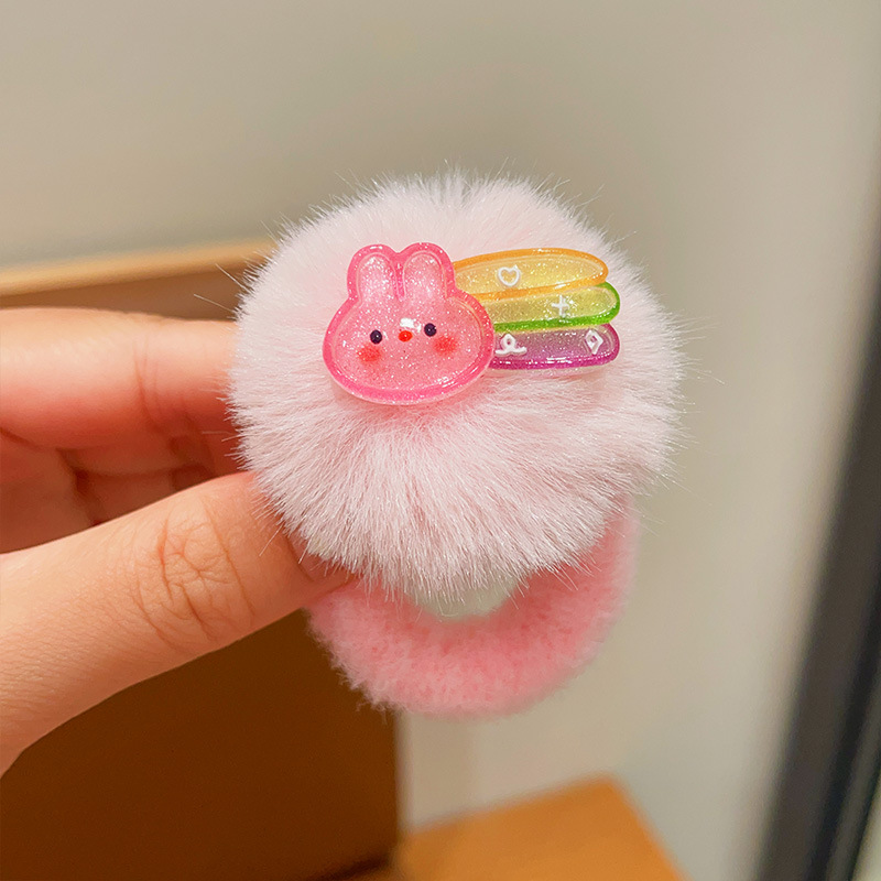 Children's Plush Hair Ring Girls' Colorful Fur Ball Cartoon High Elasticity Hair Friendly String Cute Bear Rabbit Hair Rope