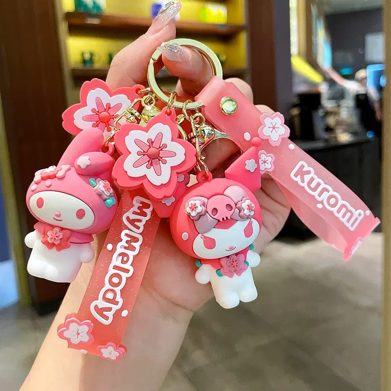 Pink Sakura Sanrio Doll Cinnamoroll Babycinnamoroll Keychain Ornaments Cute Cartoon Pendant Car Key Ring Wholesale