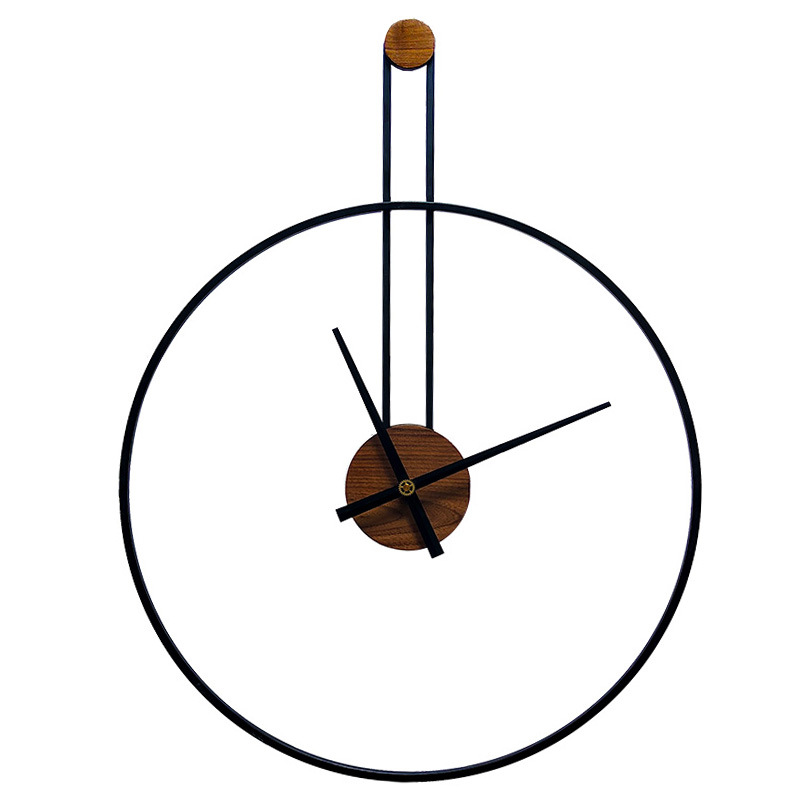 New Creative Simple and Light Luxury Wall Clock Iron Art Walnut Personality Art Wall Clock Living Room Home Decoration Clock