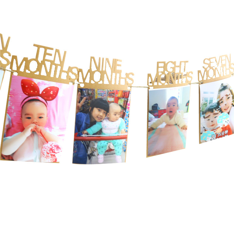 Birthday Photo Frame Hanging Flag Baby Full-Year Photo Flag Decorative Kraft Paper Photo Latte Art Background Wall Layout Dress up