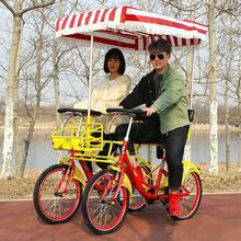景区观光车双人车情侣观光自行车四轮多人两人骑自行车联排车批发