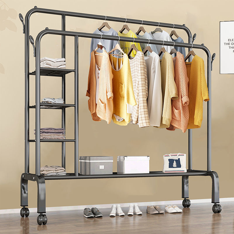 开放式衣柜简易晾衣架落地家用折叠卧室衣杆挂衣架立式晒衣服架子