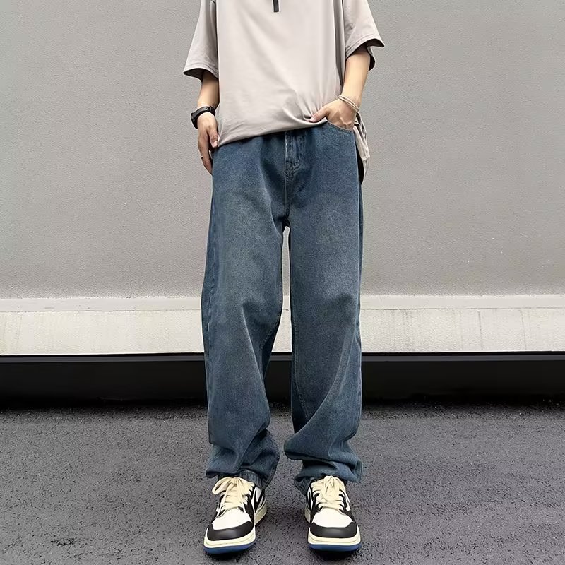 American High Street Vibe Retro Worn Looking Washed-out Loose Straight Wide Leg Trendy Brand Long Pants Men's Jeans