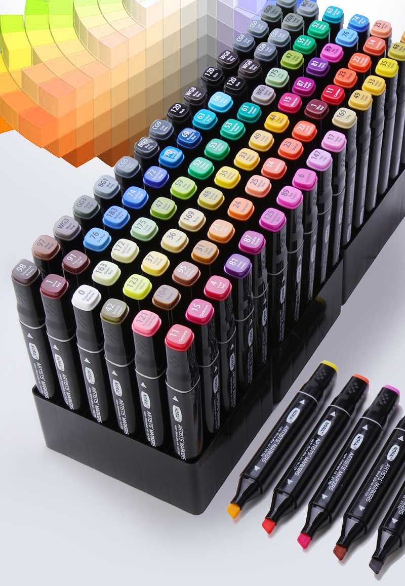 马克笔双头四方笔杆学生用绘画笔套装酒精油性速干马克笔袋装批发