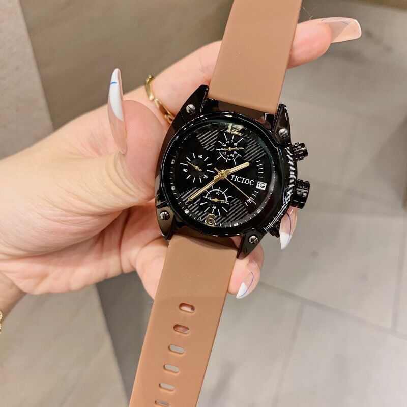 tictoc手表女士橡胶表带日历运动时尚学生女表欧美跨境外贸批发