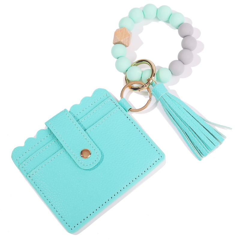 Amazon New Edible Silicon Beads Bracelet Keychain Pu Tassel Card Bag Silicone Bracelet Bracelet Key Ring