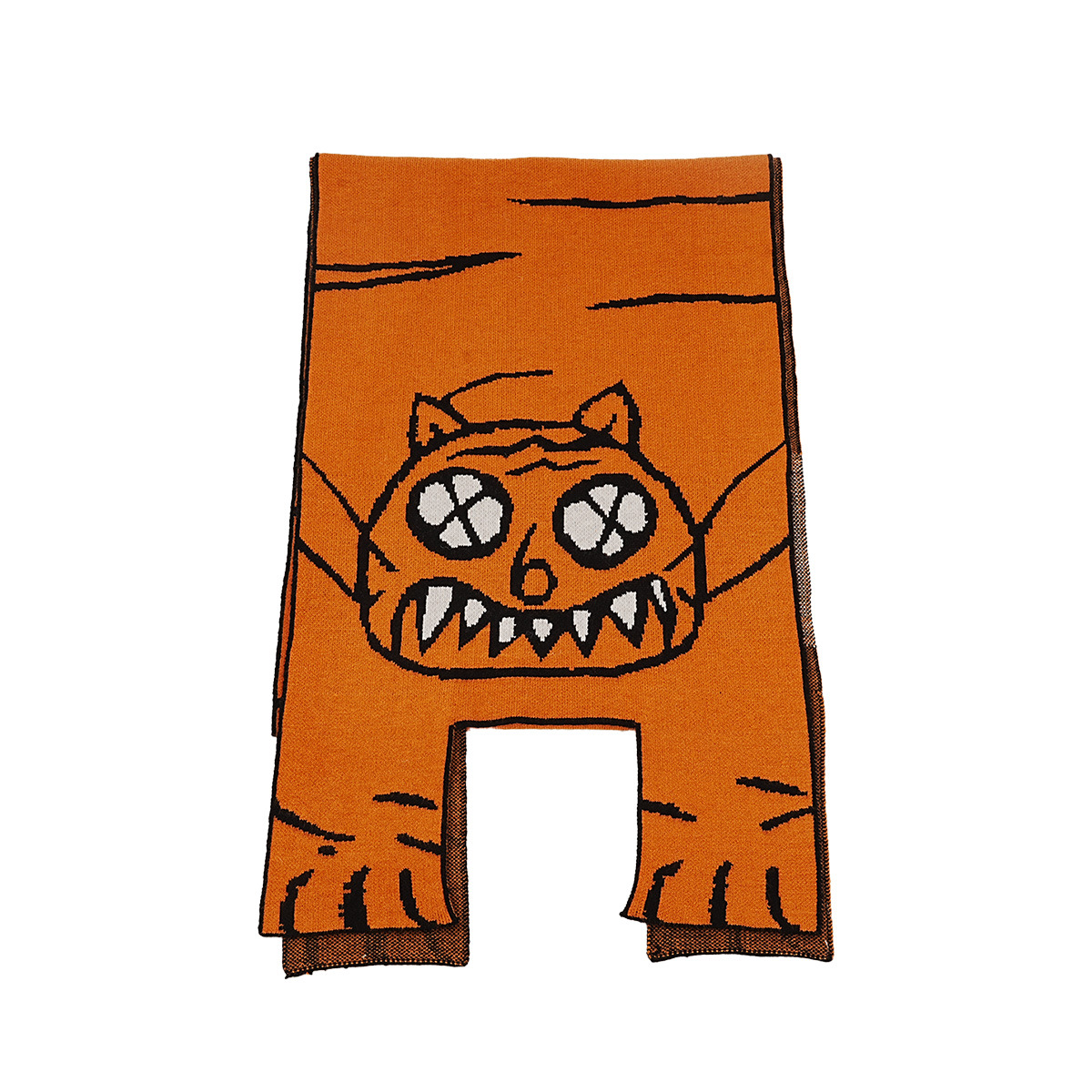 Unisex Orange Jacquard Knitted Wool Cartoon Tiger Shape Halloween Gift Warm Scarf